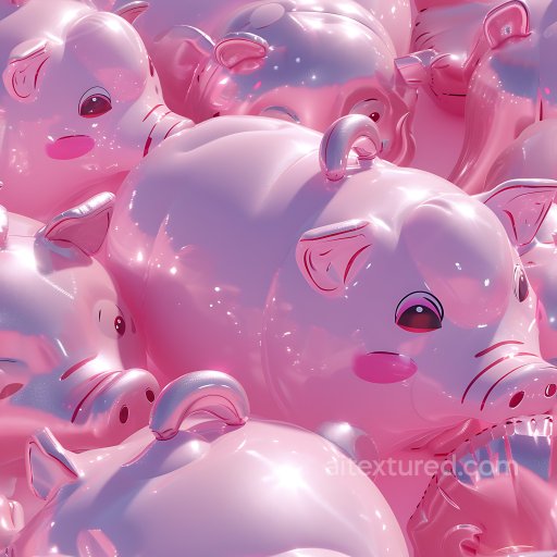 Inflated Glossy Pink Vinyl Piggy Texture with Cartoon Features seamless Inflated PBR texture