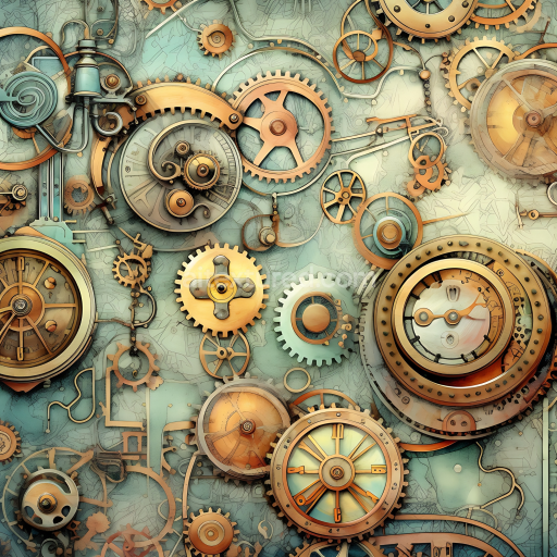 Seamless 3D PBR Texture of Vintage Ornate Brass Gears on Patina Background