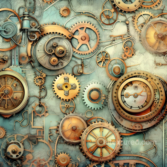 Vintage Scrapbook Texture of Vintage Ornate Brass Gears on Patina Background Vintage Scrapbook texture preview