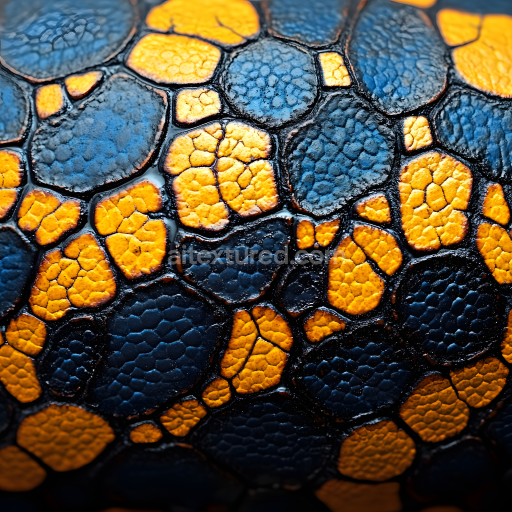 Seamless 3D Skin PBR Texture Featuring Stylized Cracked Surface with Vibrant Blue and Orange Tones