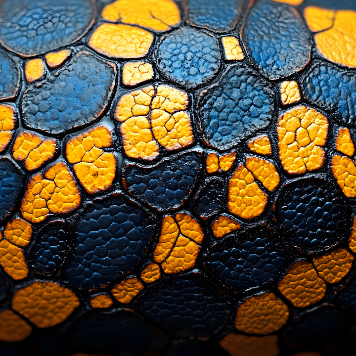 Skin Featuring Stylized Cracked Surface with Vibrant Blue and Orange To… seamless PBR texture preview