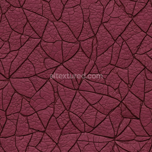 Seamless 3D cracked burgundy leather PBR texture with deep fissures