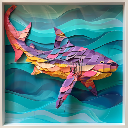 Seamless 3D PBR Texture of Colorful Origami Basking Shark Pattern