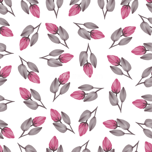 Seamless 3D PBR Texture of Stylized Pink Flower Fabric Pattern with Gray Leaves
