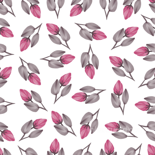 Stylized Pink Flower Fabric Pattern Seamless Texture with Gray Leaves seamless Pink Flower PBR texture
