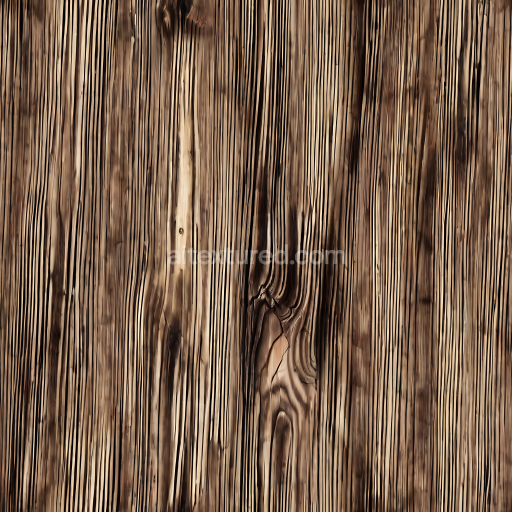 Seamless 3D PBR Texture of Rustic Burnt Pine Wood Planks with Deep Grain and Charred Detail