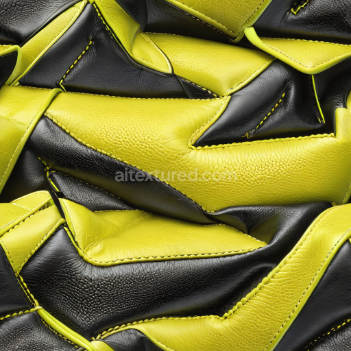 Seamless 3D Pebbled Leather PBR Texture in Black and Yellow Stitched Panels