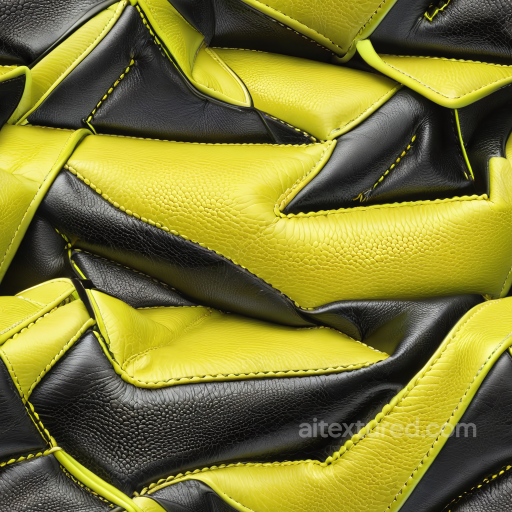 Pebbled Leather PBR Texture in Black and Yellow Stitched Panels seamless Leather PBR texture
