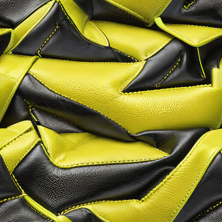 Pebbled Leather in Black and Yellow Stitched Panels seamless PBR texture preview