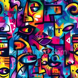 seamless Seamless 3D PBR Graffiti Texture Featuring Abstract Faces in Vibrant Colors texture 8k free download PBR