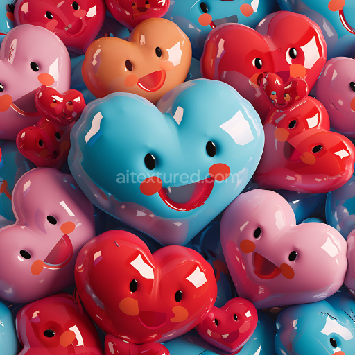 Seamless 3D Inflated Puffy Heart Vinyl PBR Texture in Bright Colorful Palette