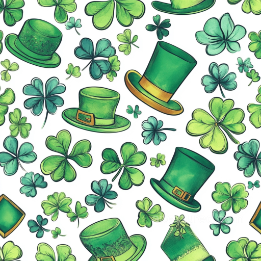 Digital Paper Texture with Green Leprechaun Hats and Shamrocks seamless St patrick digital paper bundle PBR texture