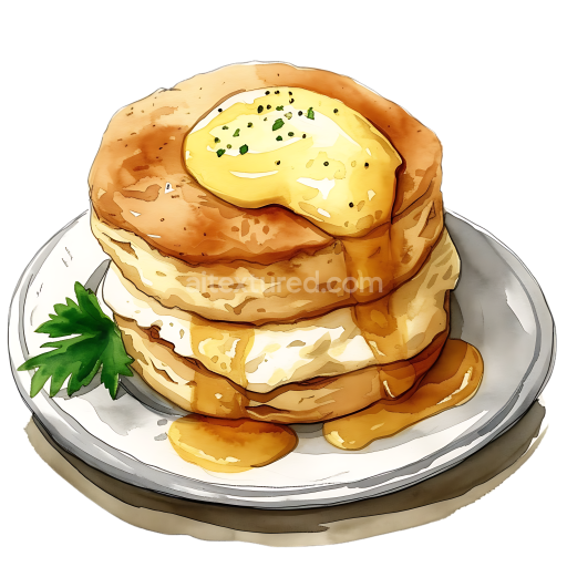 Biscuit with Creamy Gravy and Herb Garnish Breakfast Illustration