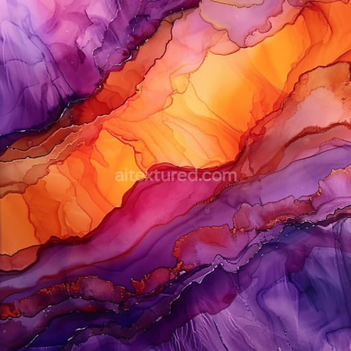 Seamless 3D Alcohol Ink PBR Texture Featuring Bold Orange and Purple Fluid Swirls