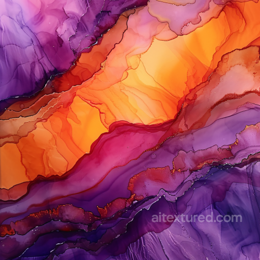 Alcohol Ink PBR Texture Featuring Bold Orange and Purple Fluid Swirls seamless Alcohol ink PBR texture