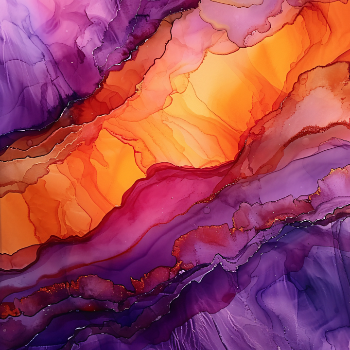 Alcohol Ink Featuring Bold Orange and Purple Fluid Swirls seamless PBR texture preview