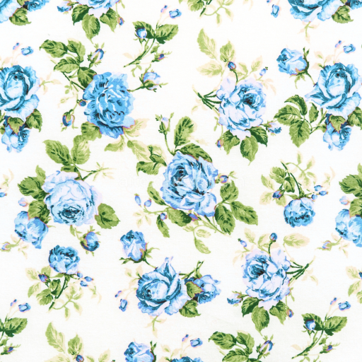 Seamless 3D PBR Fabric Texture with Blue Rose Floral Pattern
