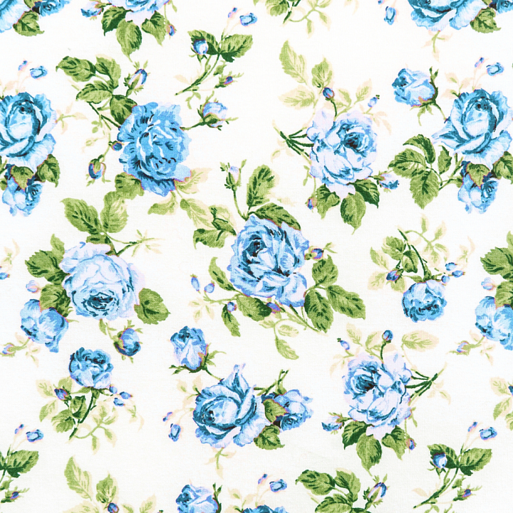 Fabric with Blue Rose Floral Pattern seamless PBR texture preview