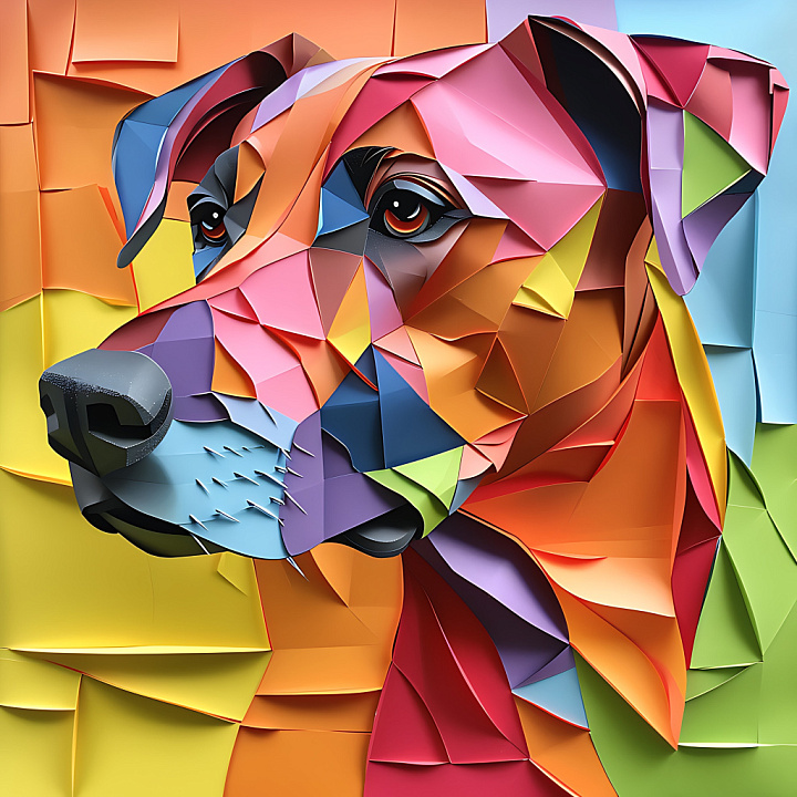 Dobermann Origami with Vibrant Geometric Colors seamless PBR texture preview