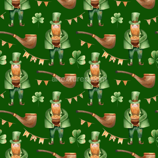 Seamless 3D PBR Digital Paper Texture with St Patrick Leprechauns and Shamrocks