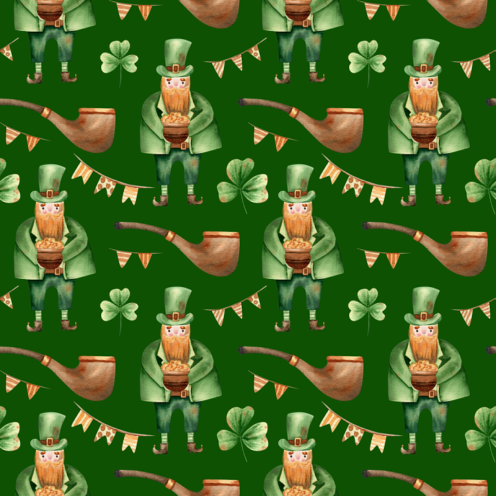 Digital Paper with St Patrick Leprechauns and Shamrocks seamless PBR texture preview