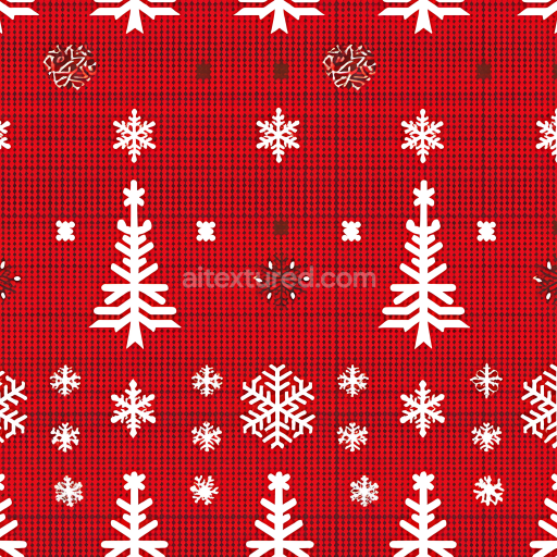 Seamless 3D PBR Texture of Red Knit Fabric with White Christmas Motifs