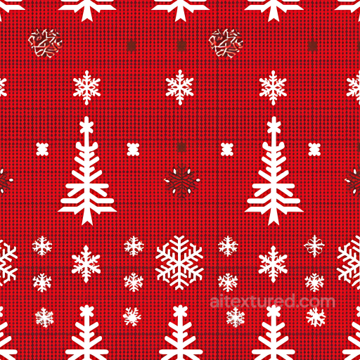 Red Knit Fabric Texture with White Snowflakes and Trees seamless All Christmas Digital paper PBR texture