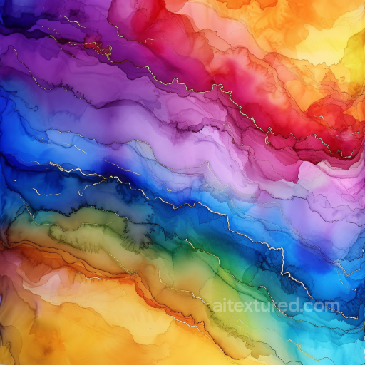 Alcohol Ink PBR Texture with Vibrant Rainbow Waves and Gold Veins seamless Alcohol ink PBR texture