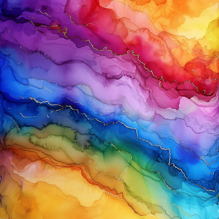 Alcohol Ink with Vibrant Rainbow Waves and Gold Veins seamless PBR texture preview