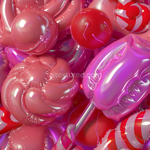 Seamless 3D Inflated Vinyl Texture with Bubble and Candy Patterns in Glossy Reds and Pinks