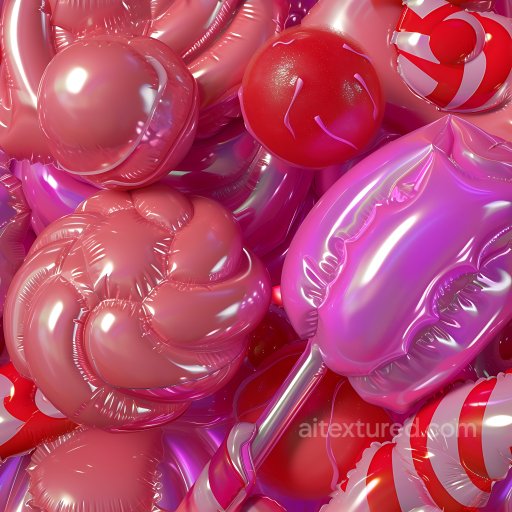 Inflated Vinyl Texture with Bubble and Candy Patterns in Glossy Reds and Pinks seamless Inflated PBR texture