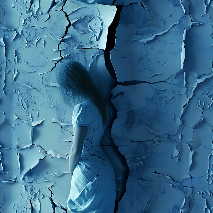 Cracked and Peeling Blue Paint with Deep Fissures seamless PBR texture preview