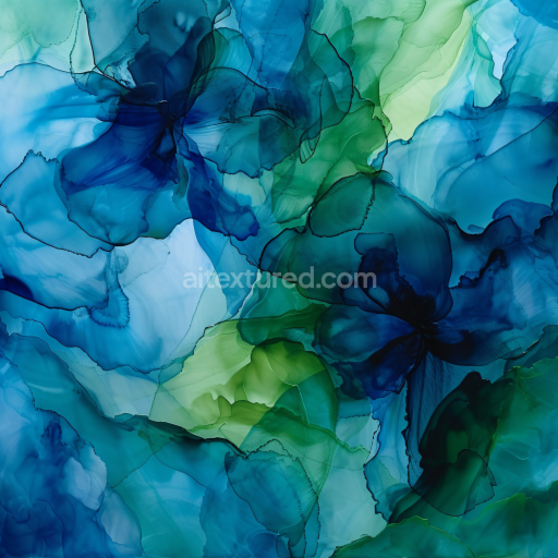 Seamless 3D Alcohol Ink PBR Texture Featuring Blue and Green Fluid Marbling