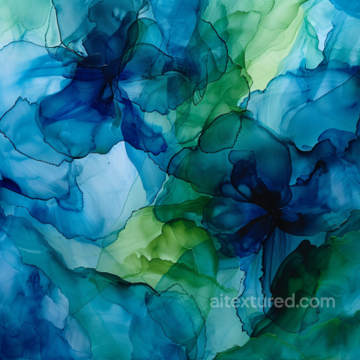 Alcohol Ink PBR Texture Featuring Blue and Green Fluid Marbling seamless Alcohol ink PBR texture