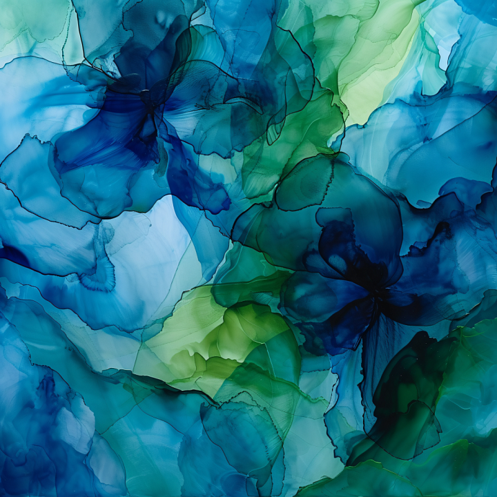 Alcohol Ink Featuring Blue and Green Fluid Marbling seamless PBR texture preview