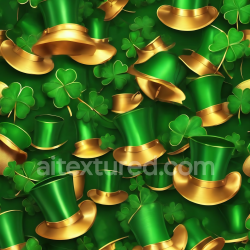 seamless Seamless 3D PBR Texture of Green and Gold St Patrick Hats with Shamrocks texture 8k free download PBR