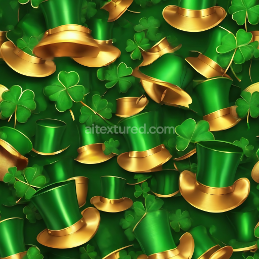 Seamless 3D PBR Texture of Green and Gold St Patrick Hats with Shamrocks