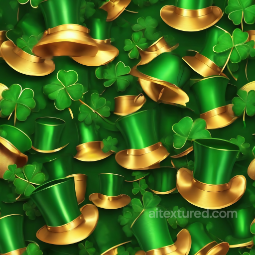 St Patrick Digital Paper Bundle Texture of Green and Gold St Patrick Hats with Shamrocks seamless St patrick digital paper bundle PBR texture