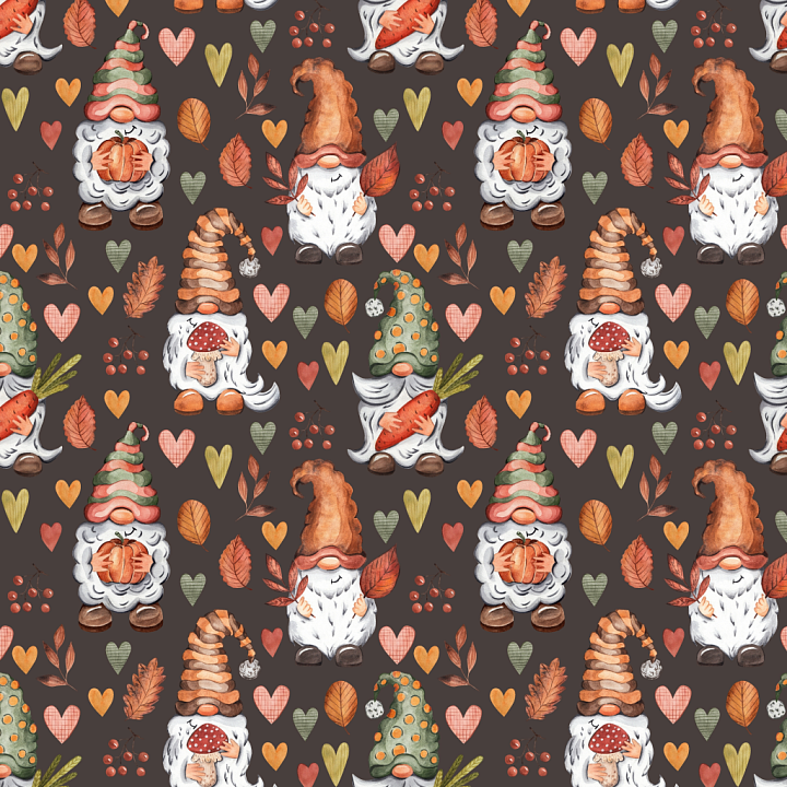 Christmas Watercolor Featuring Hand-Painted Gnomes and Autumn Motifs seamless PBR texture preview