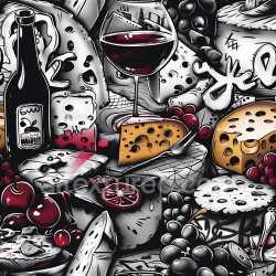 seamless Seamless 3D PBR Graffiti Texture Featuring Wine, Cheese, and Fruit Art texture 8k free download PBR