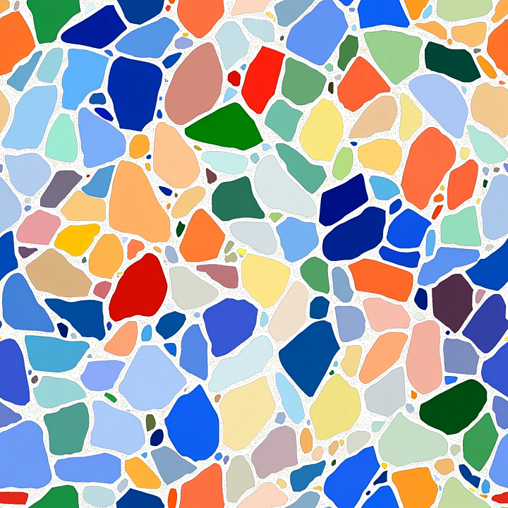 Terrazzo Mosaic with Vibrant Multicolor Stone Chips and Light Grout seamless PBR texture preview