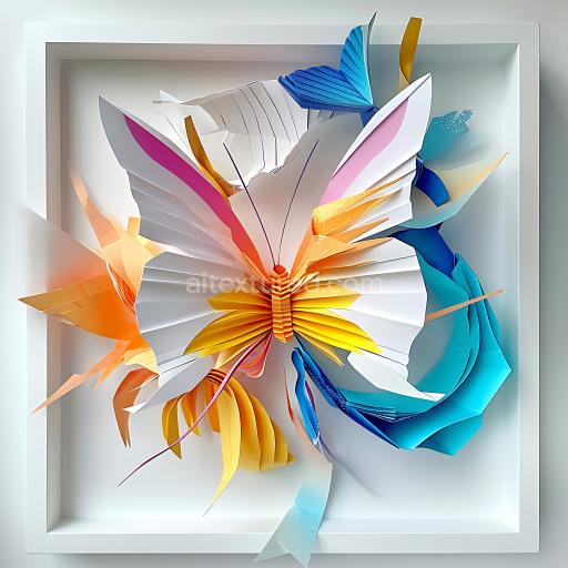 Seamless 3D PBR Texture of Origami-Style Butterfly with Bold Yellow, Blue, and Orange Accents