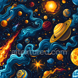 seamless Seamless 3D Space PBR Texture with Stylized Planets, Nebula Streams, and Stellar Glow texture 8k free download PBR