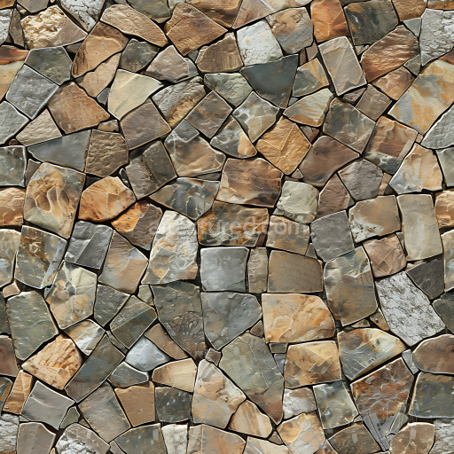 Seamless 3D Natural Stone Wall PBR Texture with Warm Earthy Tones and Irregular Shapes