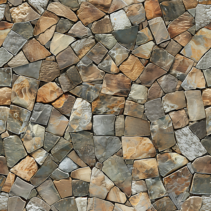 Natural Stone Wall with Warm Earthy Tones and Irregular Shapes seamless PBR texture preview