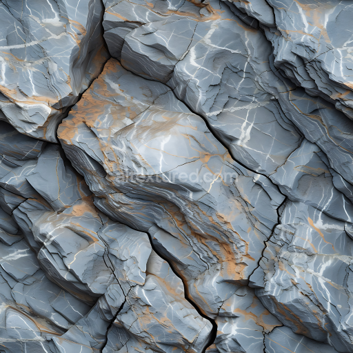 Seamless 3D Stratified Rocky Cliff Wall PBR Texture with Blue-Grey and Rust Accents