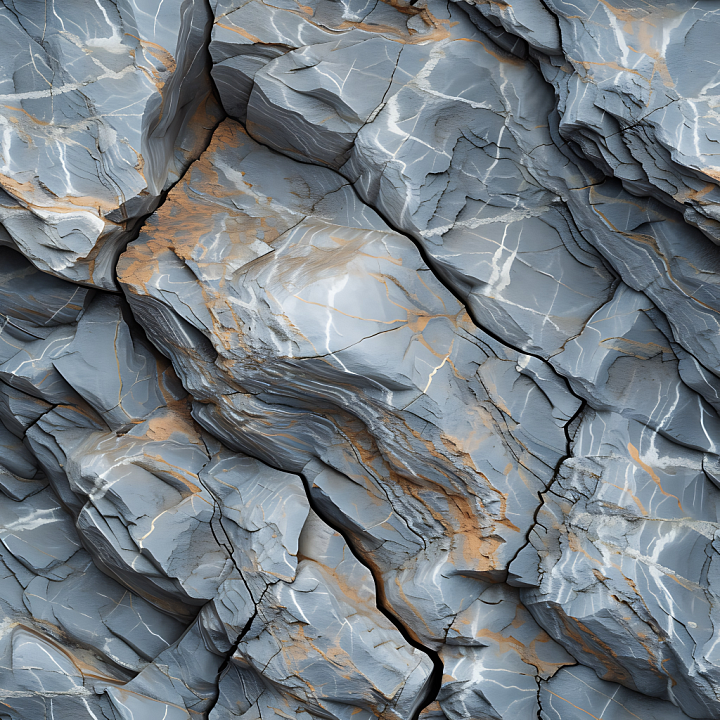 Stratified Rocky Cliff Wall with Blue-gray and Rust Accents seamless PBR texture preview