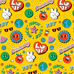 seamless Seamless 3D PBR Texture of Bright Yellow Cartoon Happy Face Pattern texture 8k free download PBR