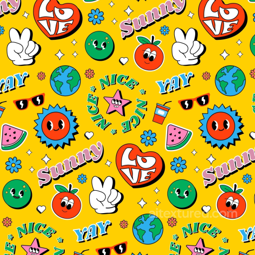 Bright Yellow Cartoon Happy Face Pattern Seamless Texture seamless Happy Face pattern PBR texture