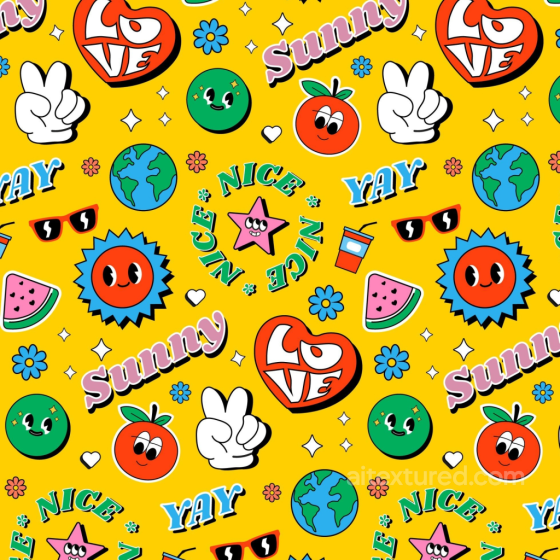 Bright Yellow Cartoon Happy Face Pattern Seamless Texture Happy Face pattern texture preview